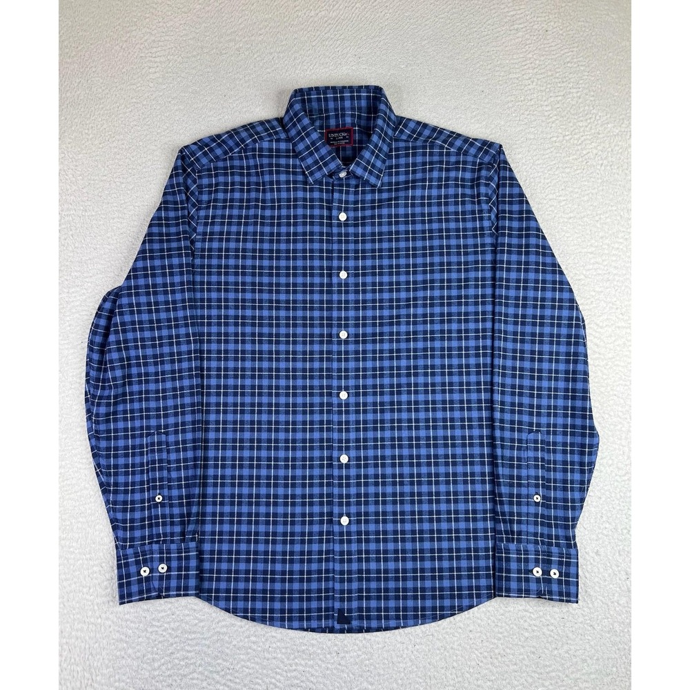 UNTUCKit Shirt Mens Large Blue Plaid Long Sleeve Stretch Button Up Melville